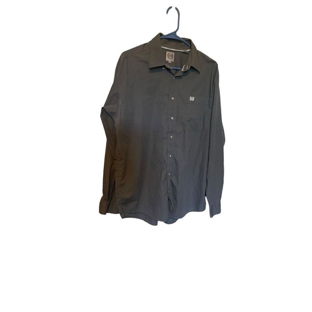 Clinch Mens Gray Solid Cotton Long Sleeve Button Up Shirt Size Medium